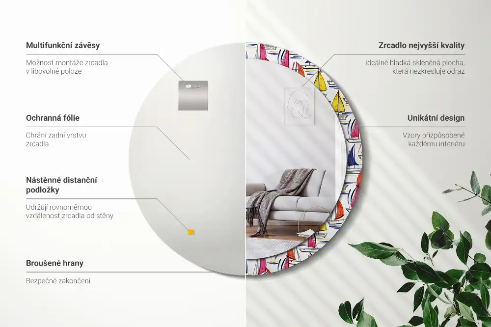 Espejo redondo estampado Barcos coloridos