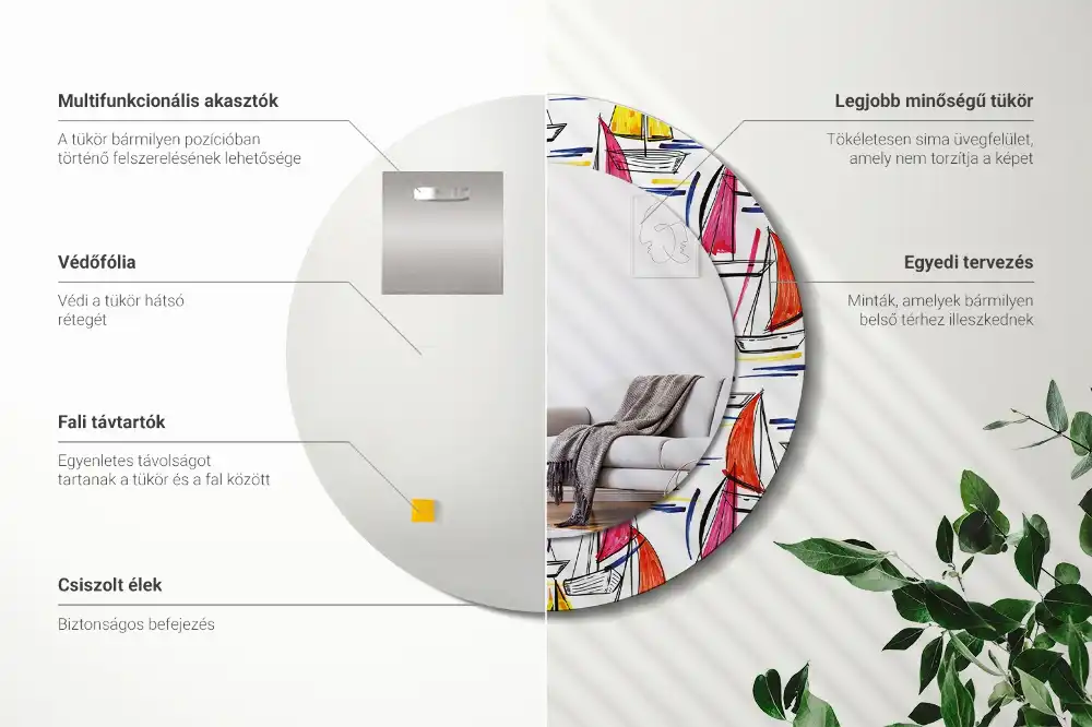 Espejo redondo estampado Barcos coloridos