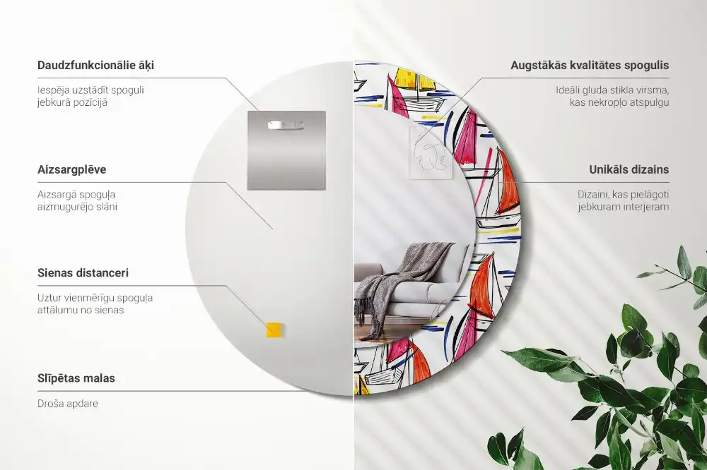 Espejo redondo estampado Barcos coloridos