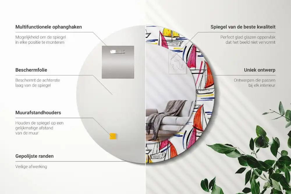 Espejo redondo estampado Barcos coloridos