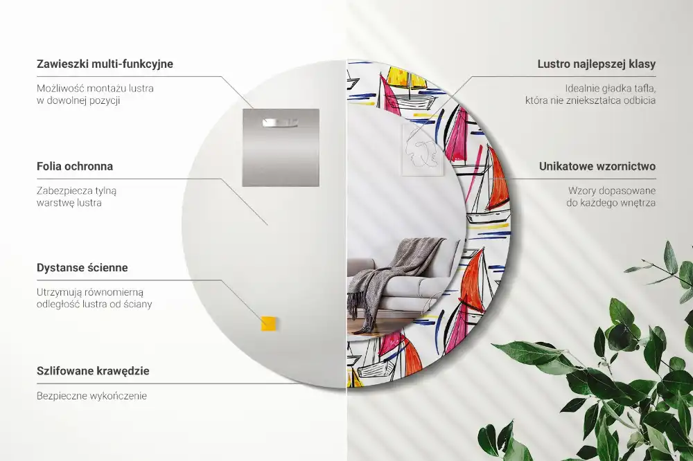 Espejo redondo estampado Barcos coloridos