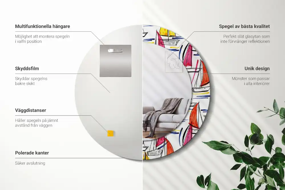 Espejo redondo estampado Barcos coloridos