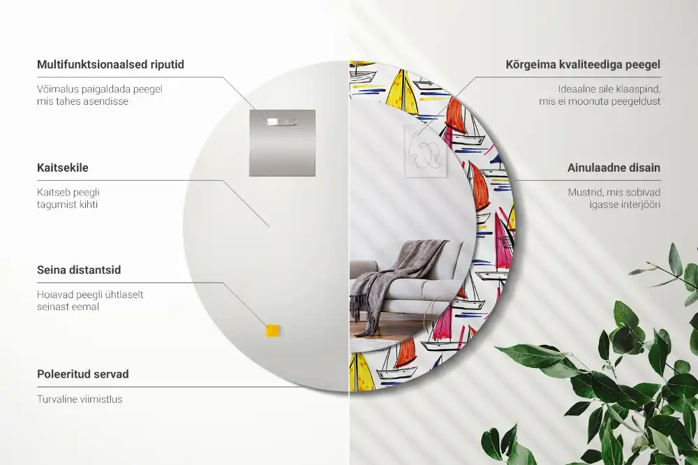 Espejo redondo estampado Barcos coloridos