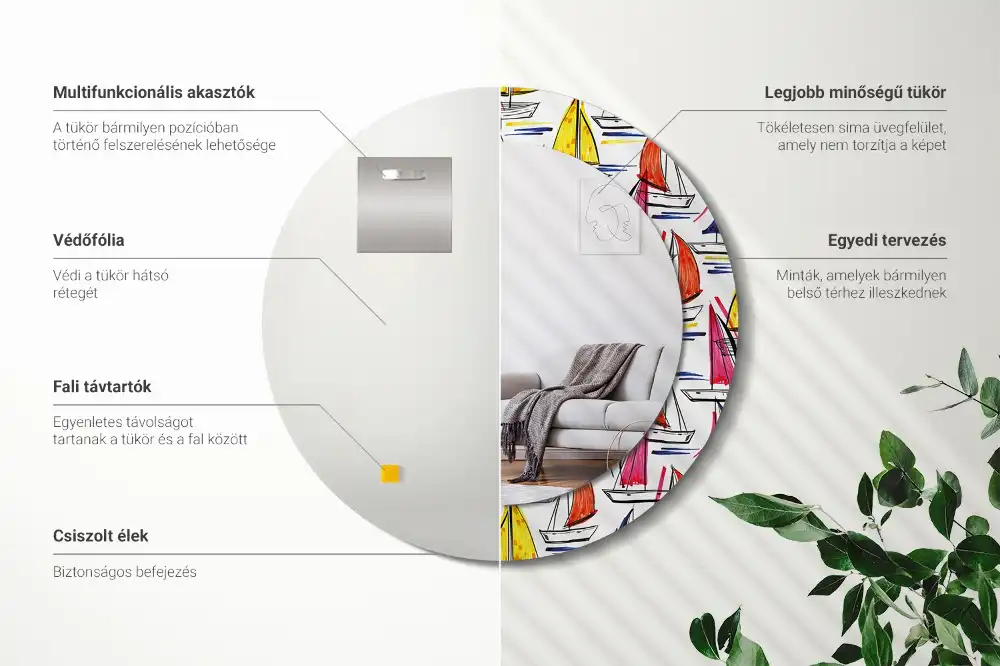 Espejo redondo estampado Barcos coloridos