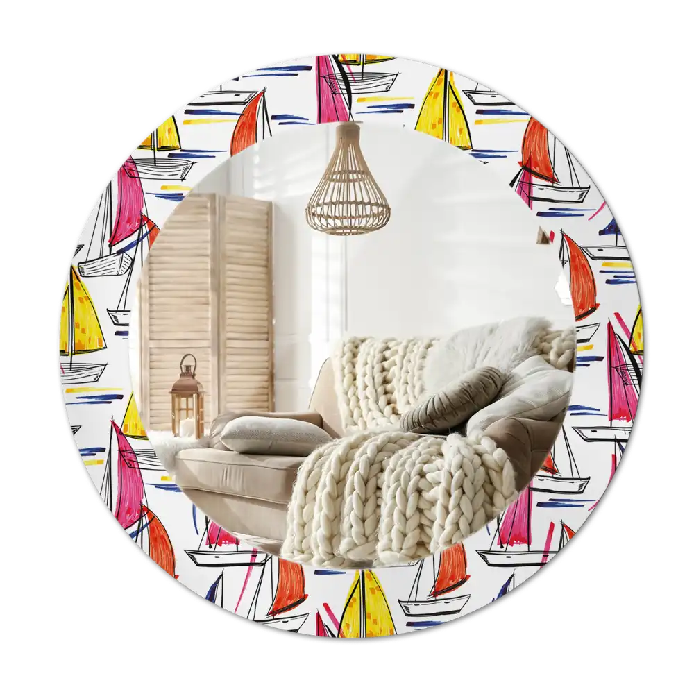 Espejo redondo estampado Barcos coloridos