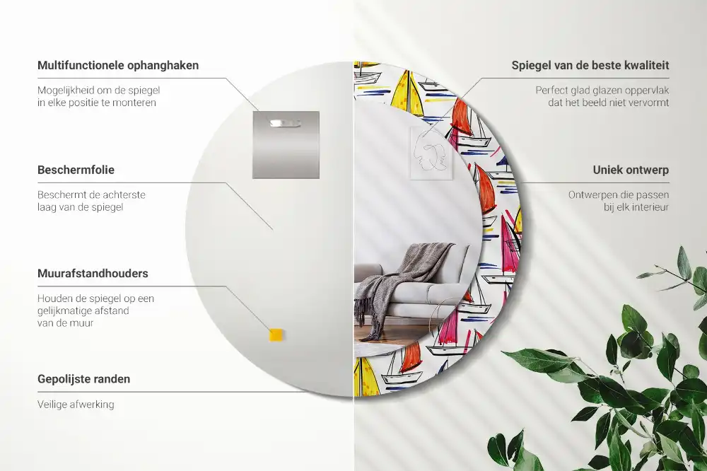 Espejo redondo estampado Barcos coloridos