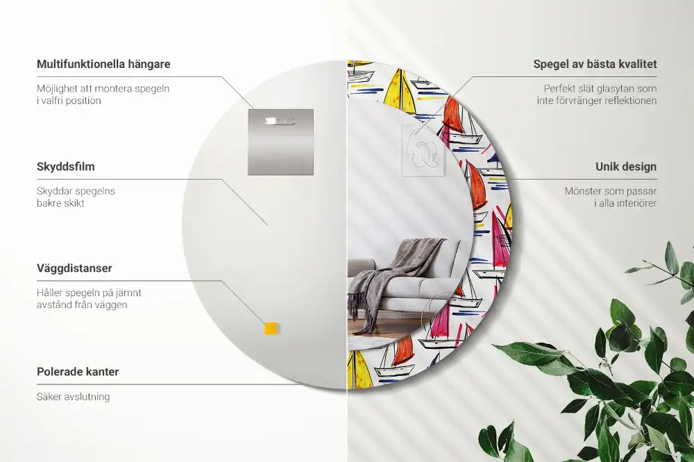 Espejo redondo estampado Barcos coloridos