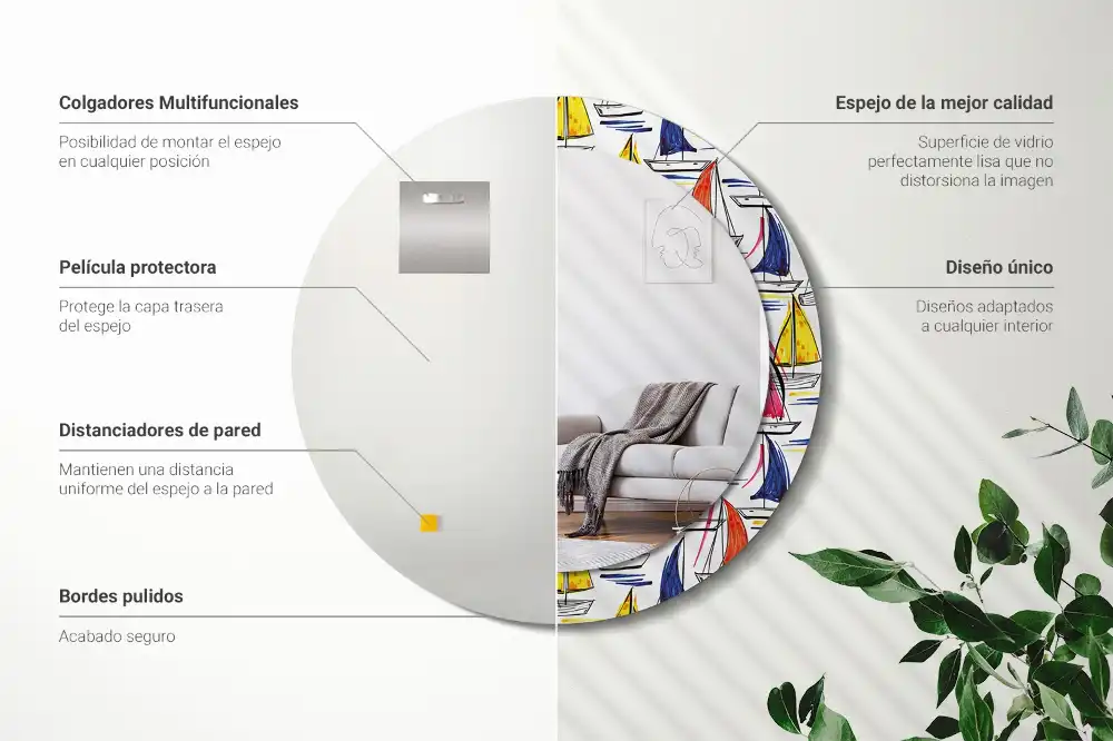 Espejo redondo estampado Barcos coloridos