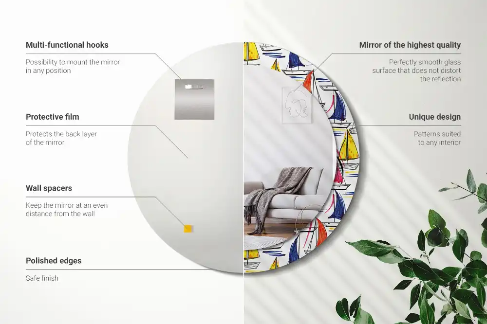 Espejo redondo estampado Barcos coloridos