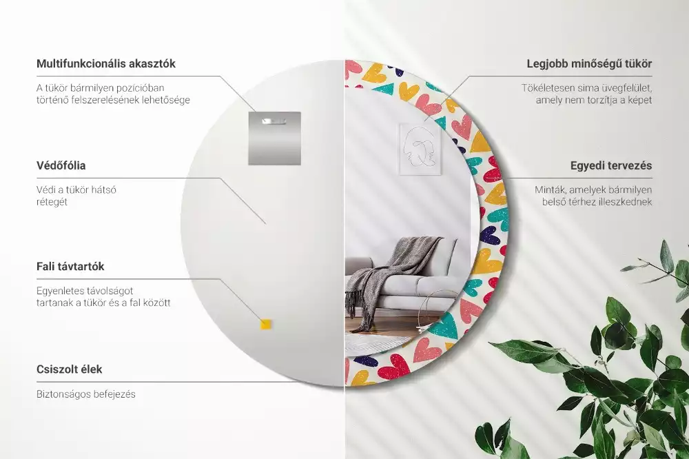 Espejo redondo estampado Corazones de colores