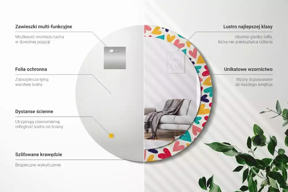 Espejo redondo estampado Corazones de colores