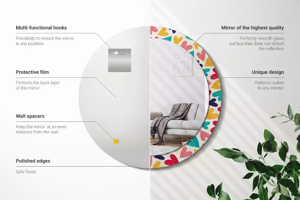 Espejo redondo estampado Corazones de colores