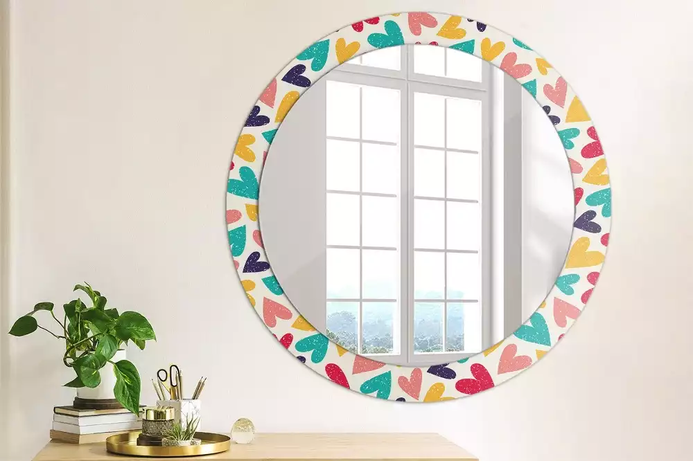 Espejo redondo estampado Corazones de colores