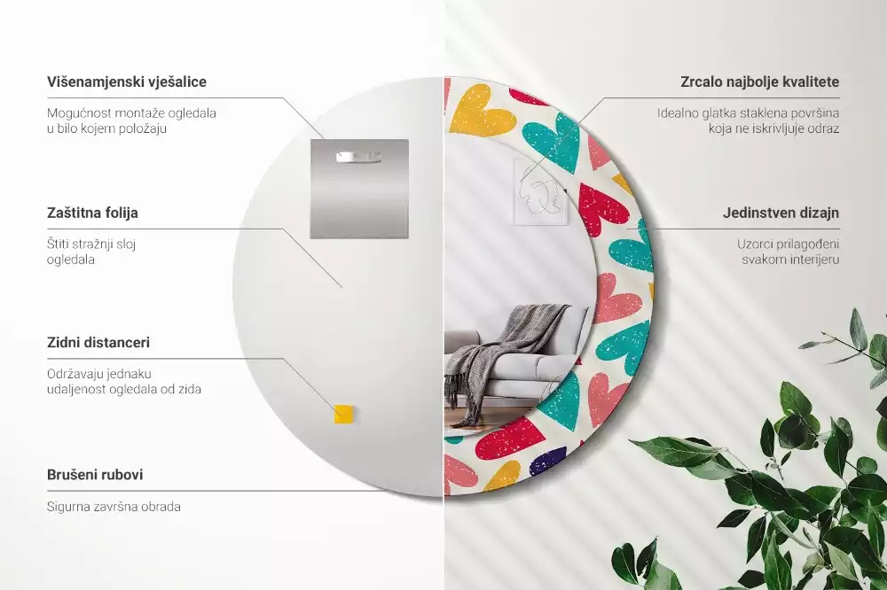 Espejo redondo estampado Corazones de colores