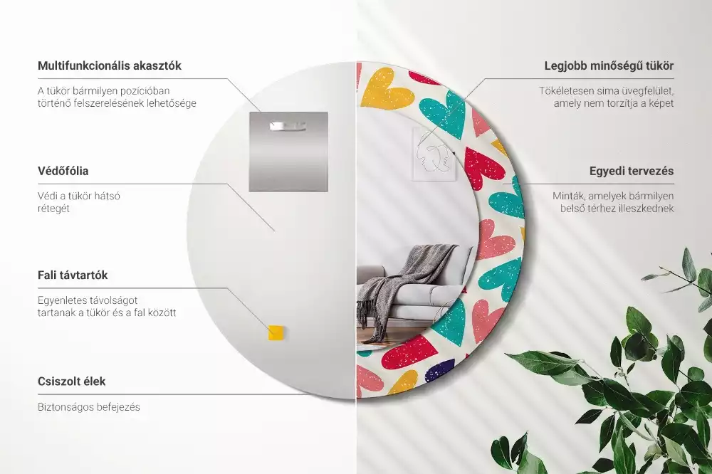 Espejo redondo estampado Corazones de colores