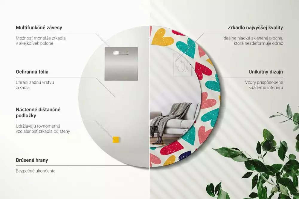 Espejo redondo estampado Corazones de colores