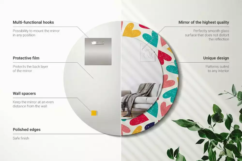 Espejo redondo estampado Corazones de colores