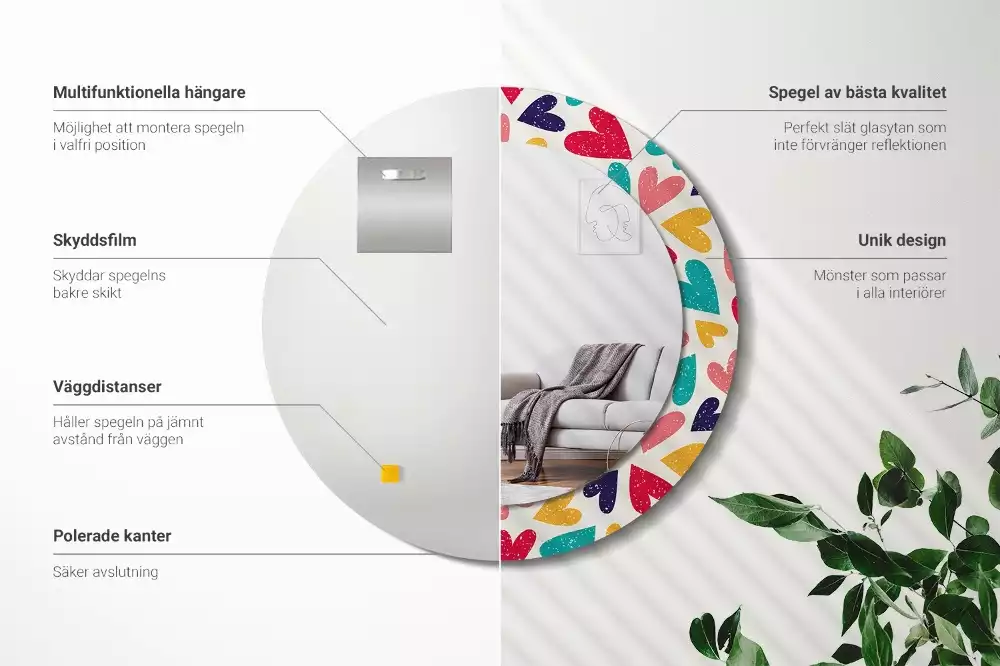 Espejo redondo estampado Corazones de colores