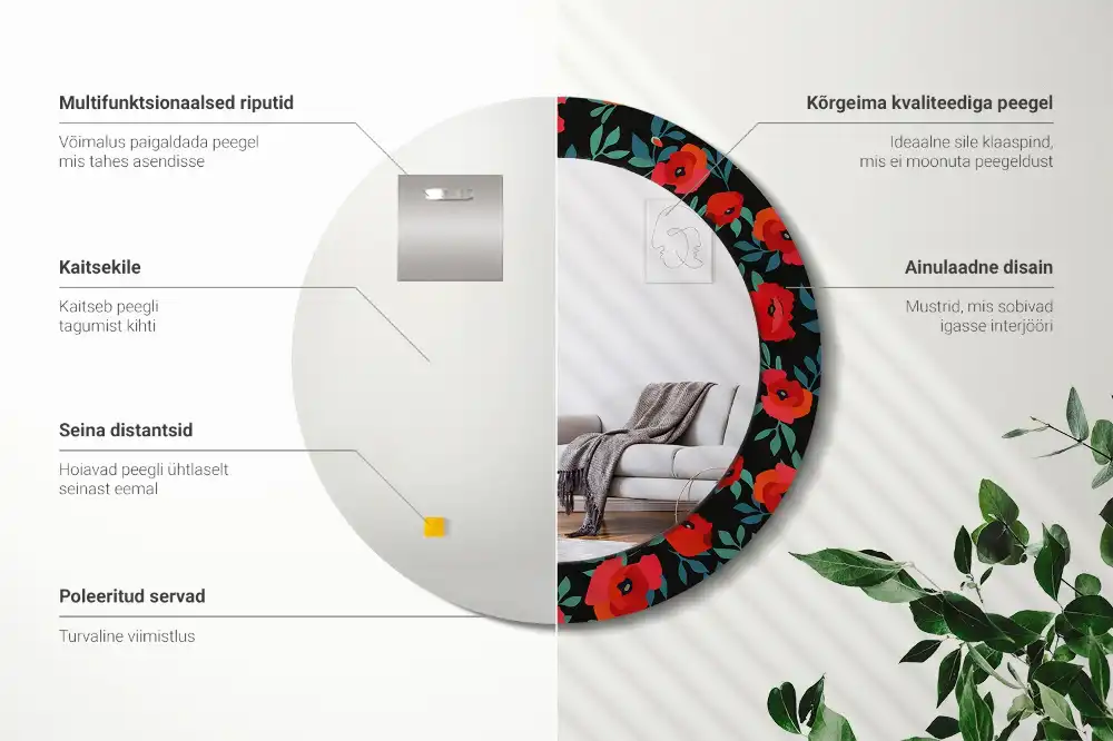 Espejo redondo impreso Amapola roja