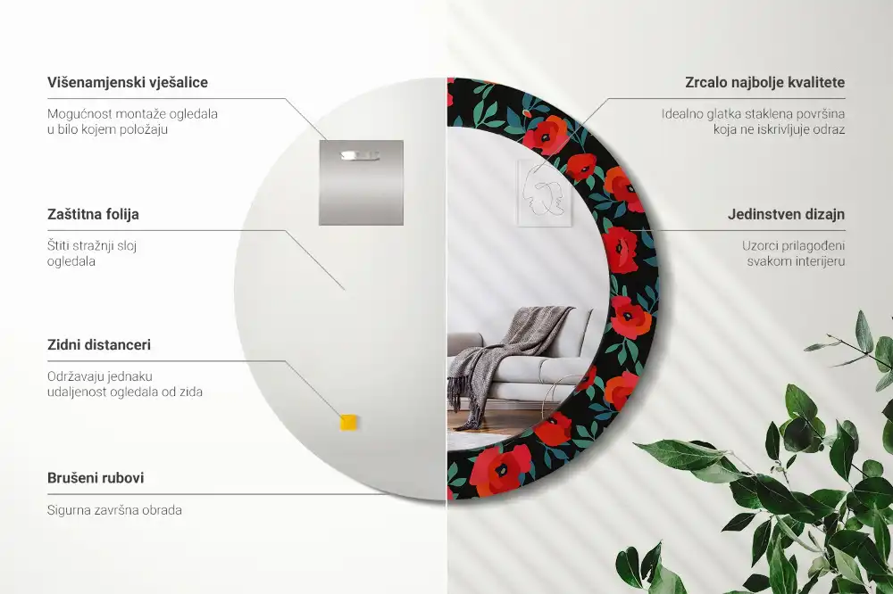 Espejo redondo impreso Amapola roja