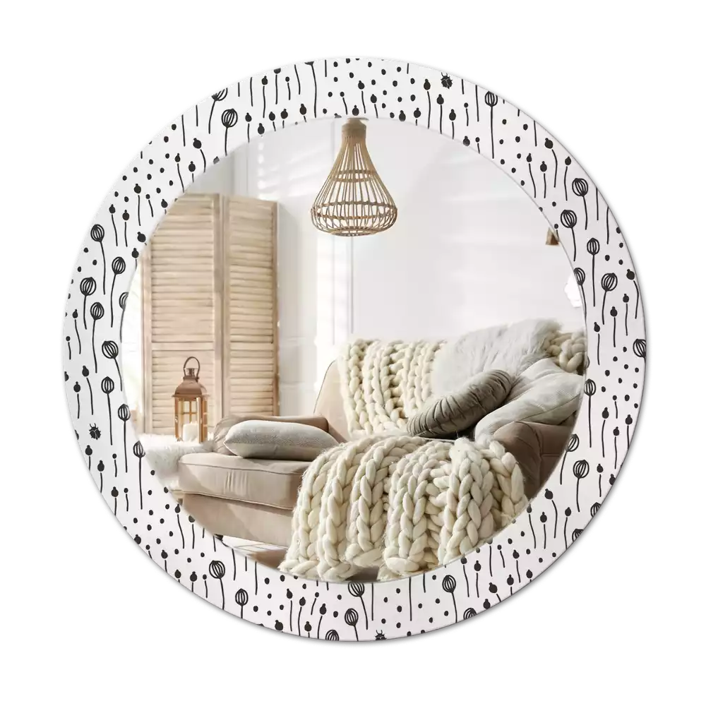 Espejo redondo con decoración Dibujo de flores