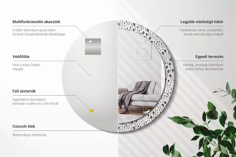 Espejo redondo con decoración Dibujo de flores