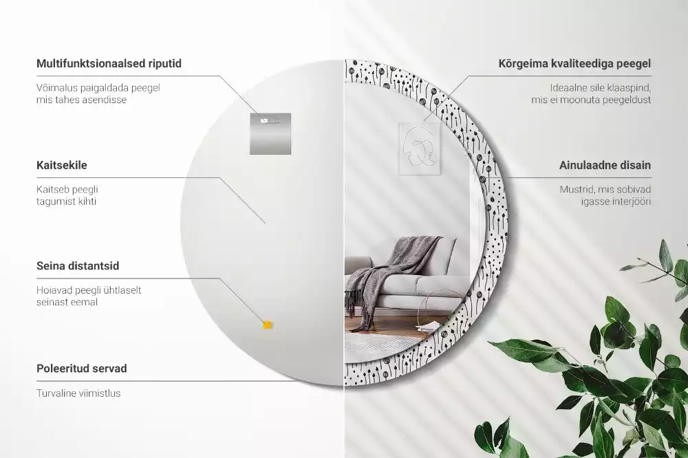 Espejo redondo con decoración Dibujo de flores