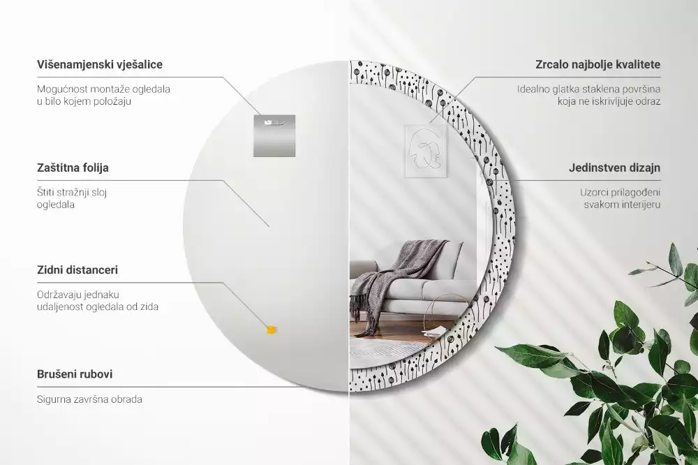 Espejo redondo con decoración Dibujo de flores