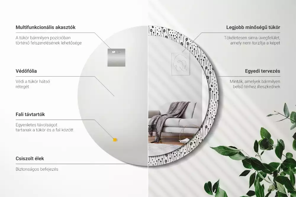 Espejo redondo con decoración Dibujo de flores