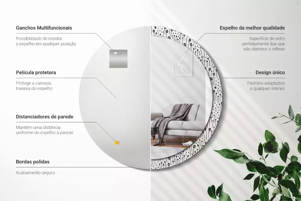 Espejo redondo con decoración Dibujo de flores