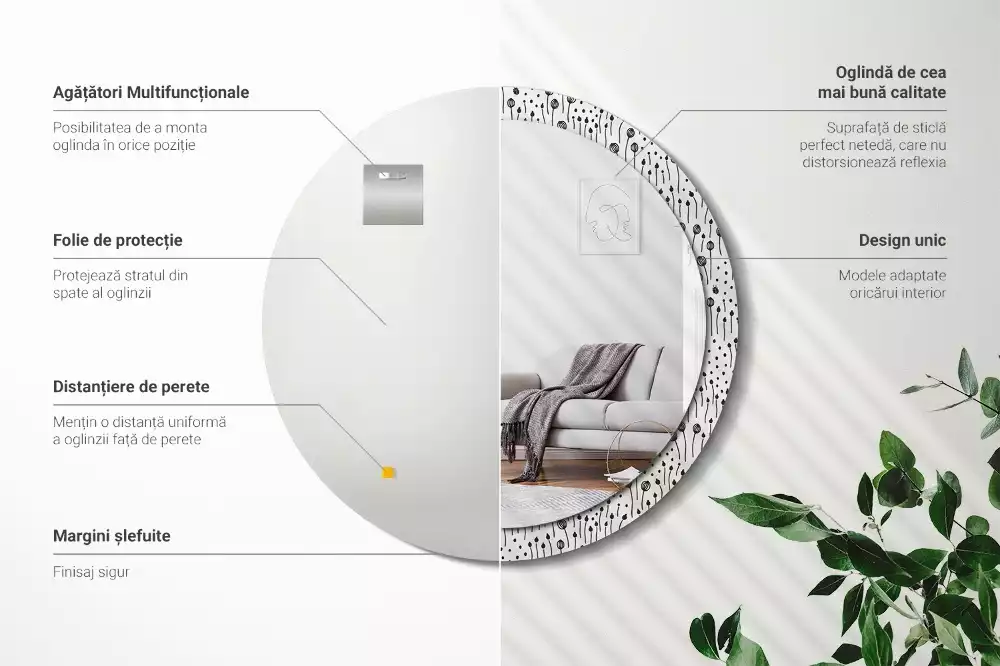 Espejo redondo con decoración Dibujo de flores