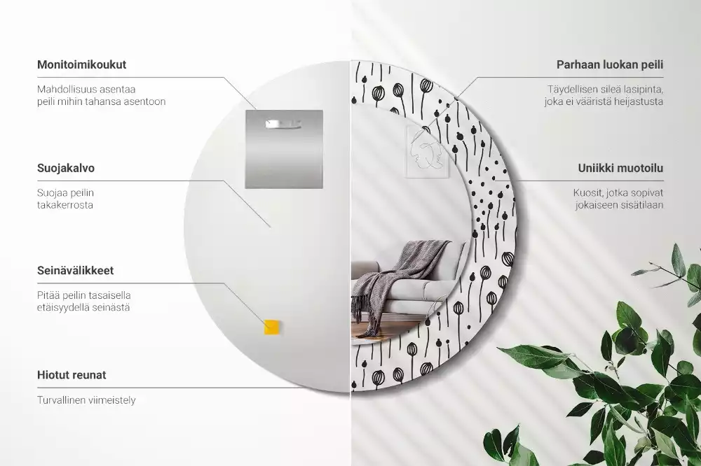 Espejo redondo con decoración Dibujo de flores