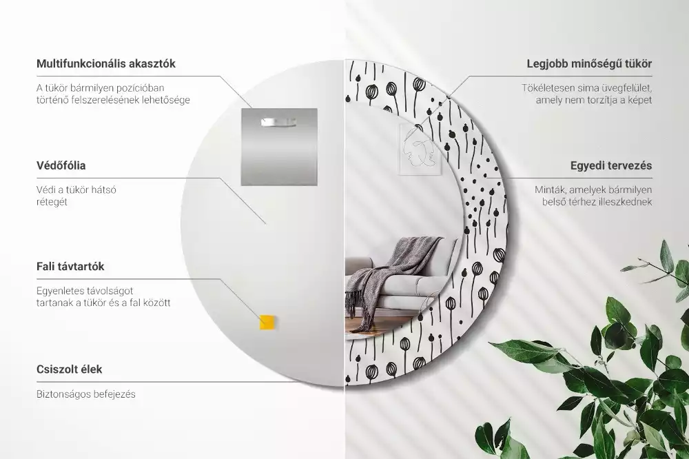 Espejo redondo con decoración Dibujo de flores