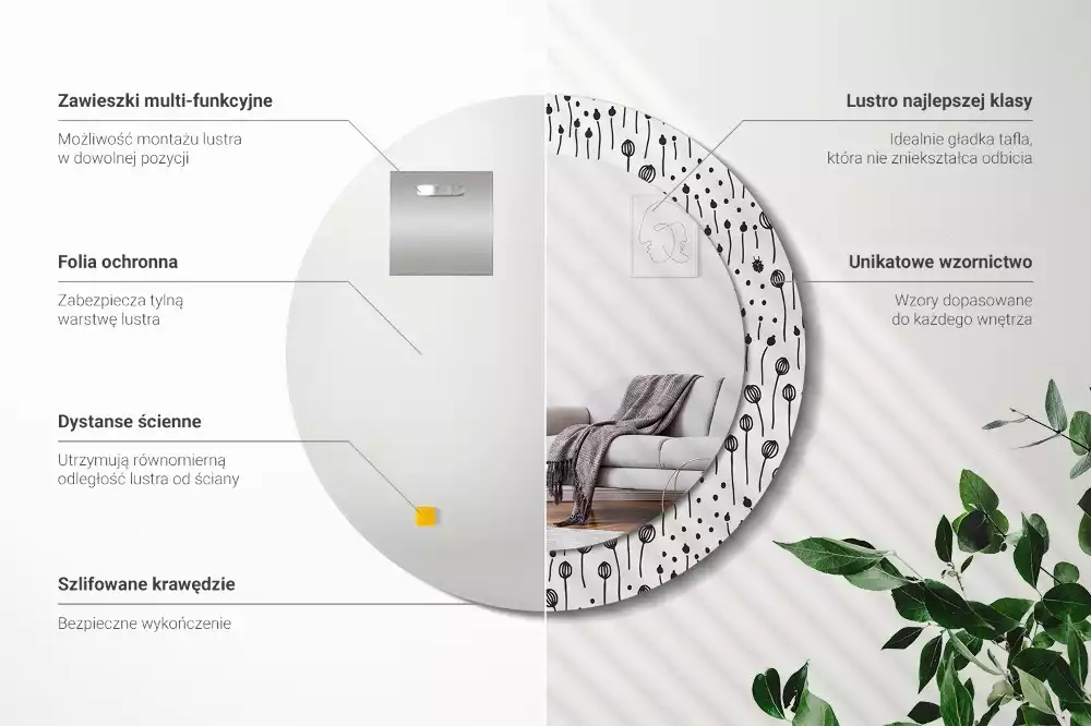 Espejo redondo con decoración Dibujo de flores