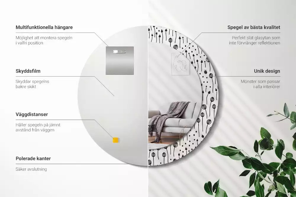 Espejo redondo con decoración Dibujo de flores