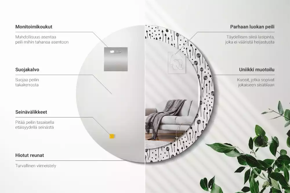 Espejo redondo con decoración Dibujo de flores