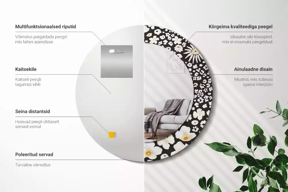 Espejo redondo estampado margaritas