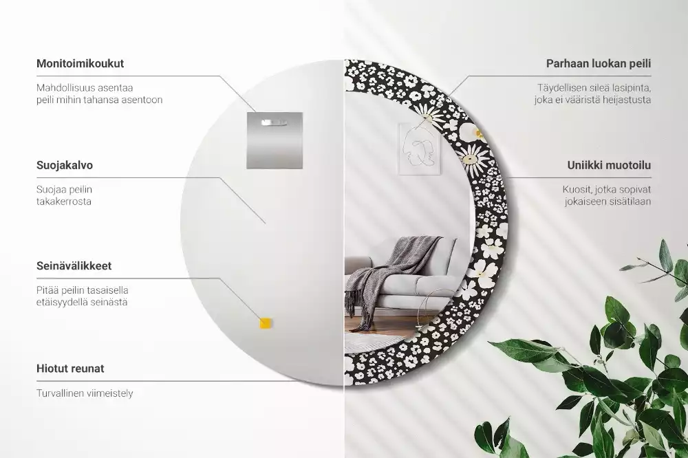 Espejo redondo estampado margaritas