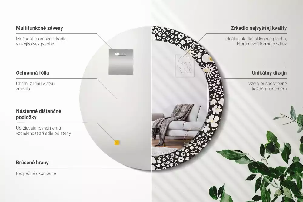 Espejo redondo estampado margaritas