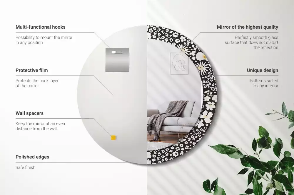 Espejo redondo estampado margaritas