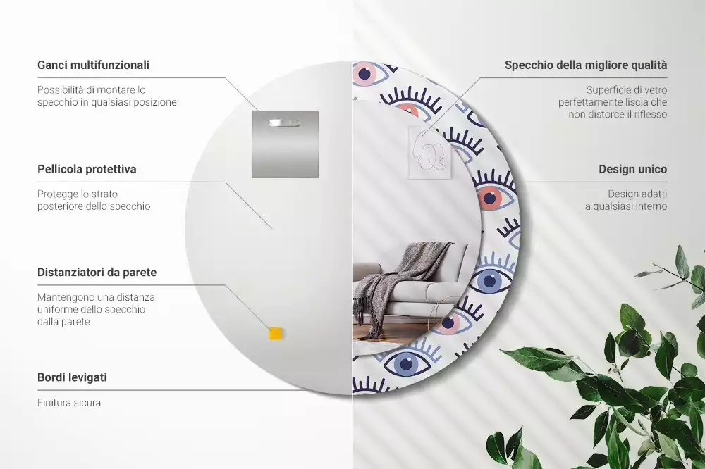 Espejo redondo impreso Ojos