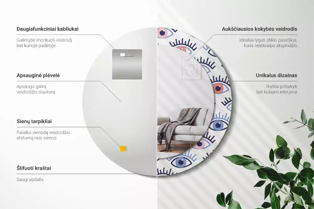 Espejo redondo impreso Ojos