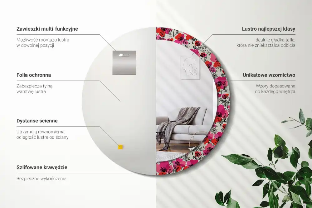 Espejo redondo impreso Amapolas rosas