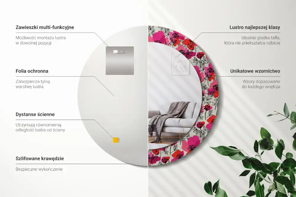 Espejo redondo impreso Amapolas rosas