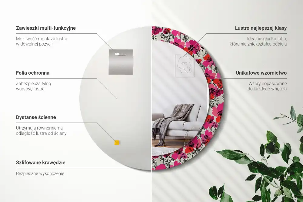 Espejo redondo impreso Amapolas rosas