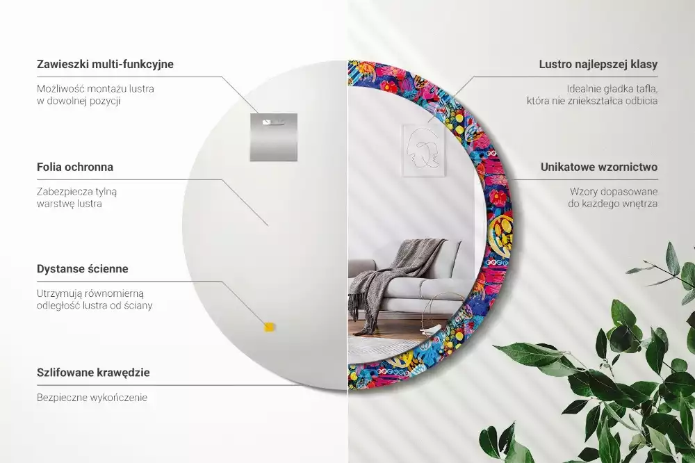 Espejo redondo con decoración Garabatos coloridos