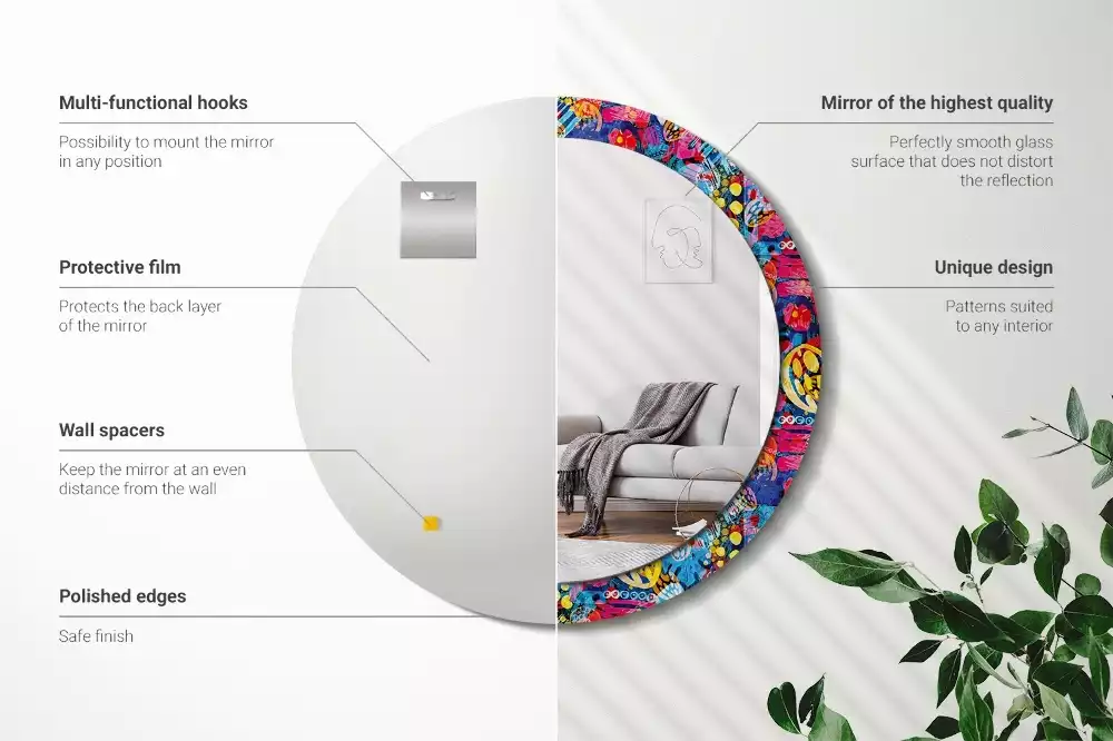 Espejo redondo con decoración Garabatos coloridos