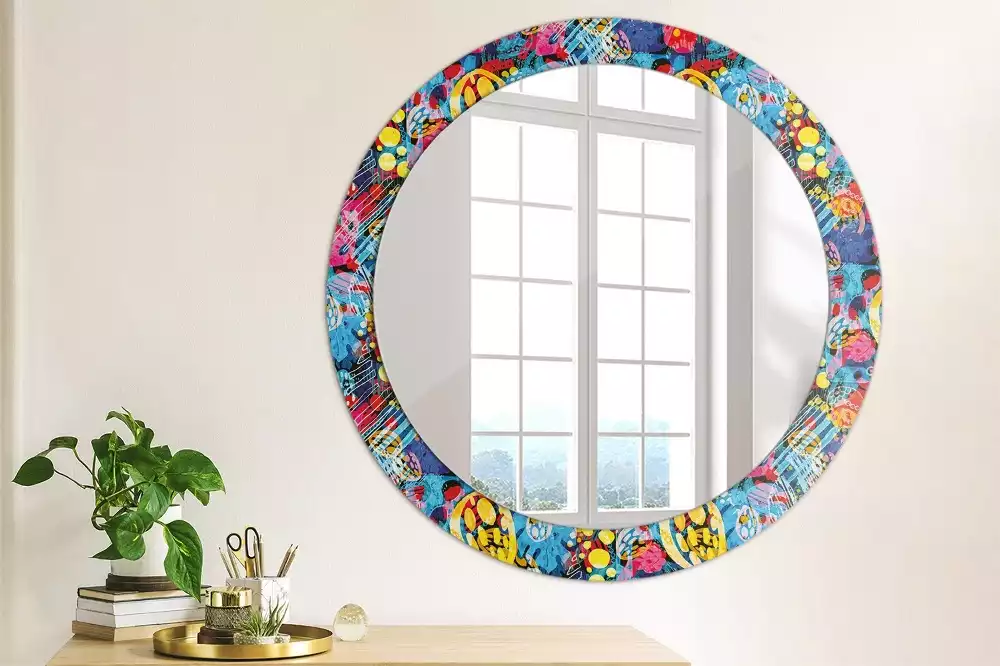 Espejo redondo con decoración Garabatos coloridos