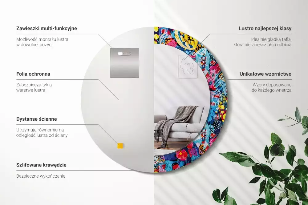 Espejo redondo con decoración Garabatos coloridos