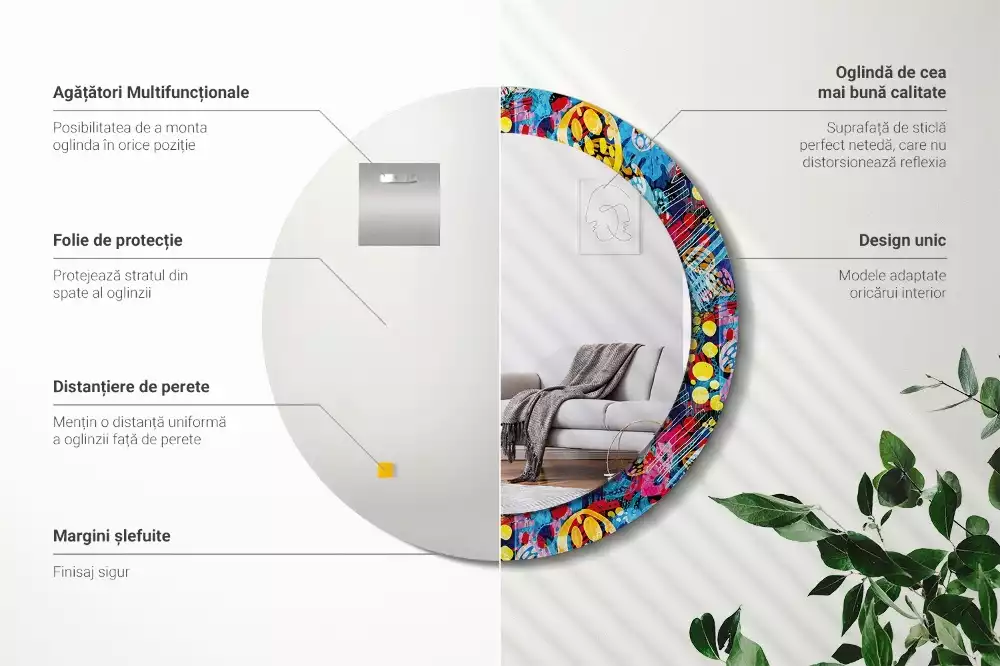 Espejo redondo con decoración Garabatos coloridos